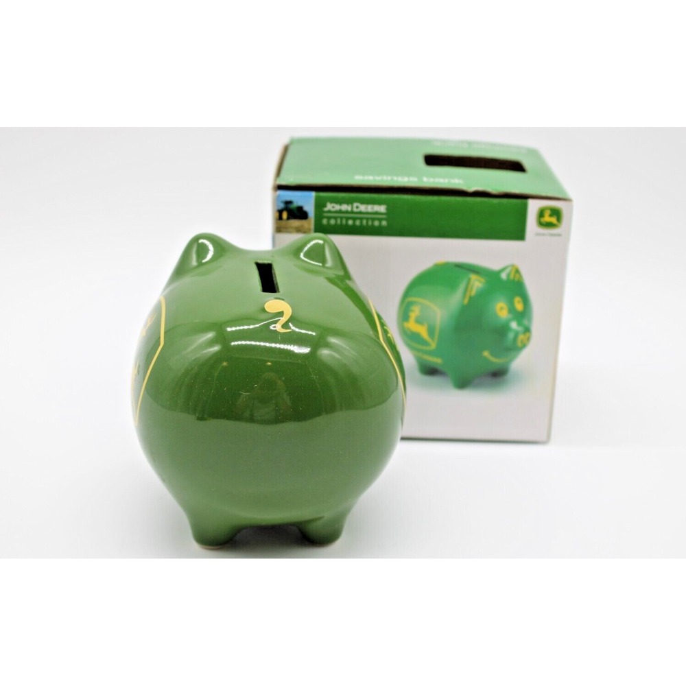 John Deere Green PIG Piggy Bank With Box NEW 2009 Collectible Stoneware - Picture 4 of 10